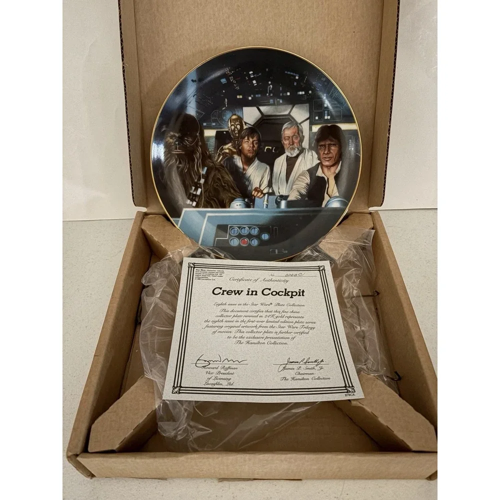 Star Wars Crew in Cockpit Limited Numbered Plate 1986 COA BOXED C-3PO Chewy Hans